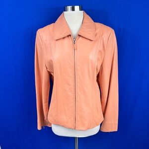 VINTAGE |•PAMELA MCCOY•| Peach Coral Leather Jacket Size Large